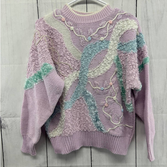 Jaclyn Smith Sweaters - Vintage Jaclyn Smith Pastel Fairy Kei Cute Grandma Knit Sweater Beaded Large